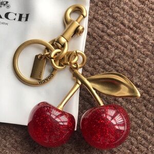 Coach Red Glitter Cherry Keychain with Gold-Tone Hardware